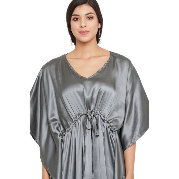 Gypsie Blu Satin Caftan Maxi Dress Grey Caftan Cover Up Dresses for Night Wear - Picture 8 of 10